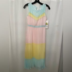 NWT- Rare Editions Big Girls Pleated Chiffon Color Block Maxi Dress- size 14